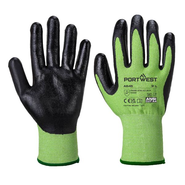 Small image of a portwest A645 Green Cut Glove - Nitrile Foam