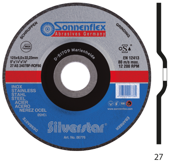 Sonnenflex Grinding wheel (INOX/stainless steel) 115mm x 6,0mm x 22,23mm (2 in 1)